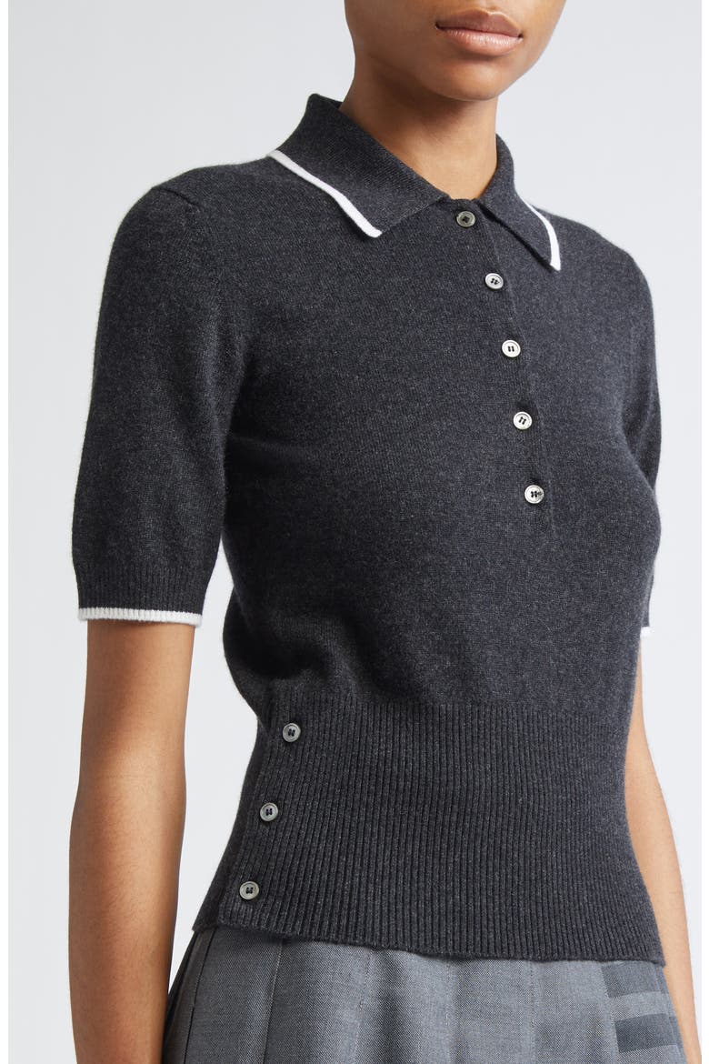 Tipped Intarsia Browne 65 Cashmere Polo Sweater, Alternate, color, DARK GREY
