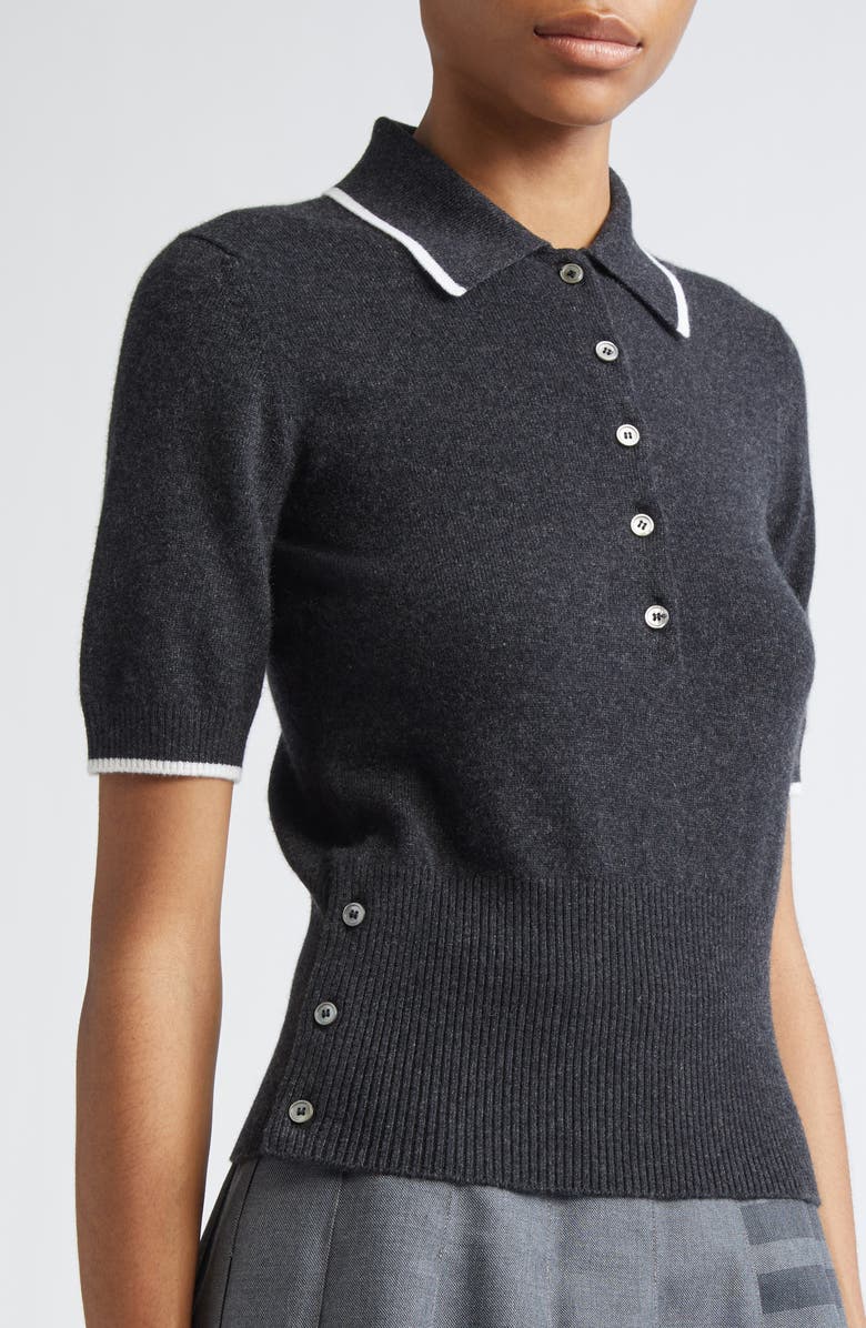 Thom Browne Tipped Intarsia Browne 65 Cashmere Polo Sweater, Alternate, color, Dark Grey