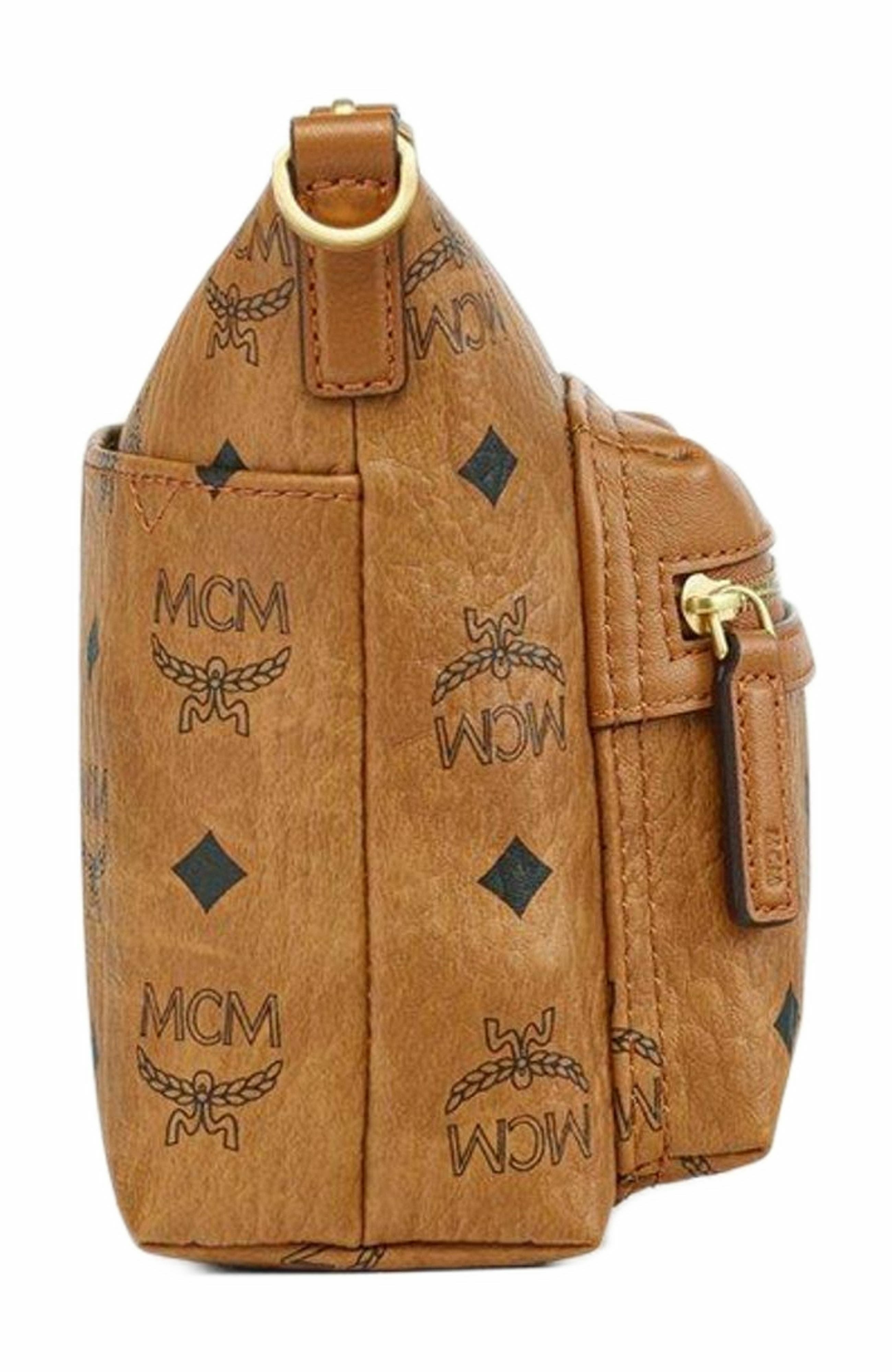 MCM Aren Crossbody in Visetos, Alternate, color, Cognac