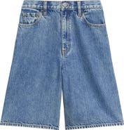 Theory Relaxed Fit High Waist Denim Bermuda Shorts