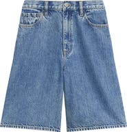 Theory Relaxed Fit High Waist Denim Bermuda Shorts