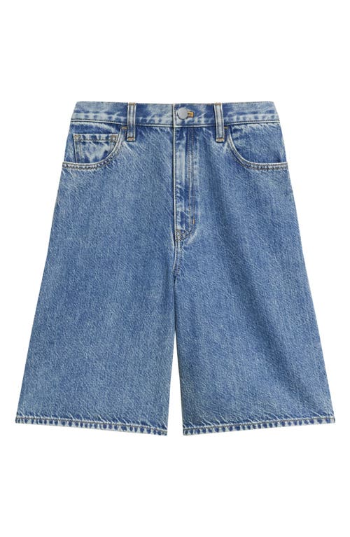 Theory High Waisted Relaxed Long Shorts In Cotton-blend In Blue