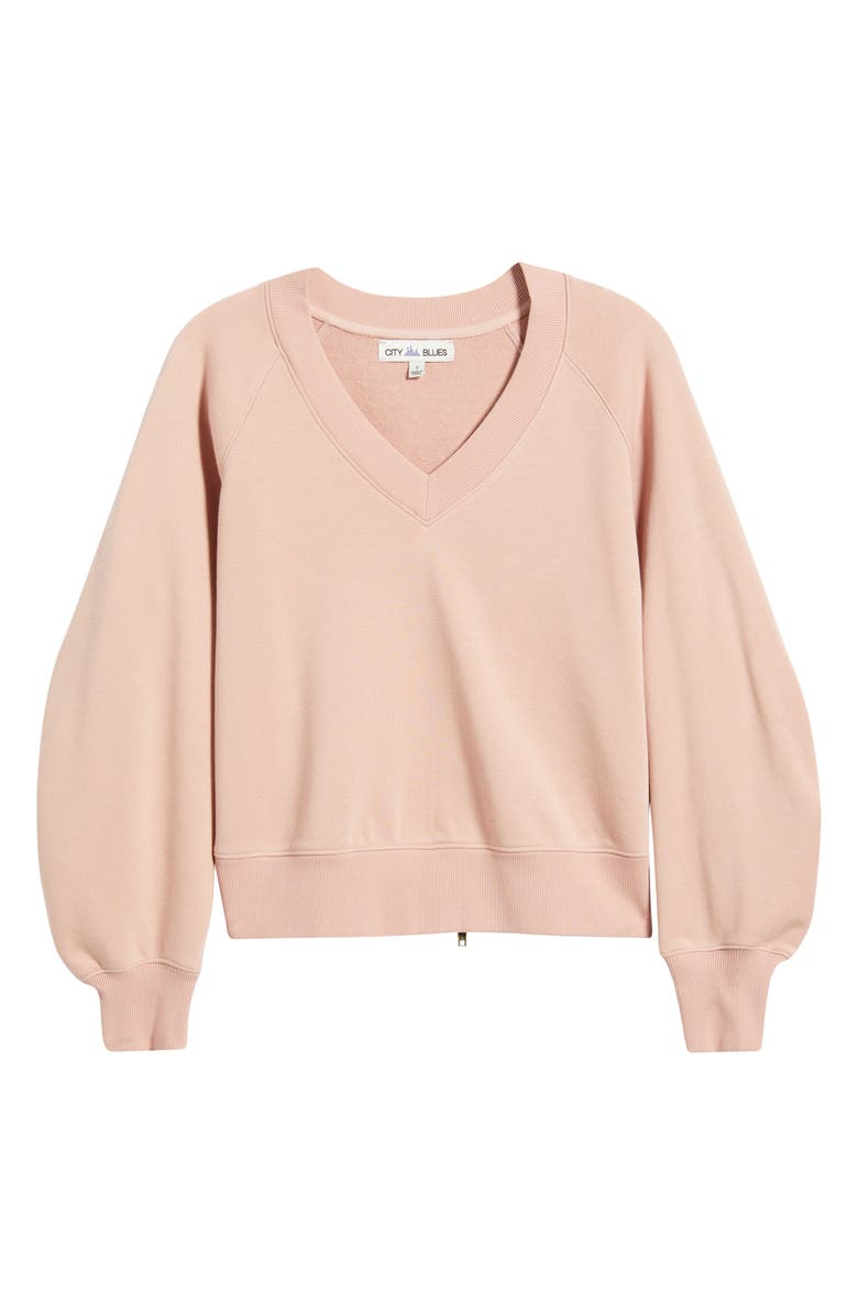 CITY BLUES Zip Detail Ruched Sleeve Sweatshirt, Alternate, color, Rose