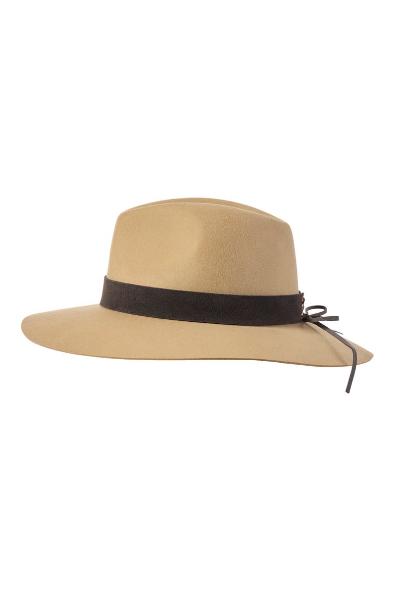 Wide Brim Wool Fedora with Leather Belt, Alternate, color, CAMEL