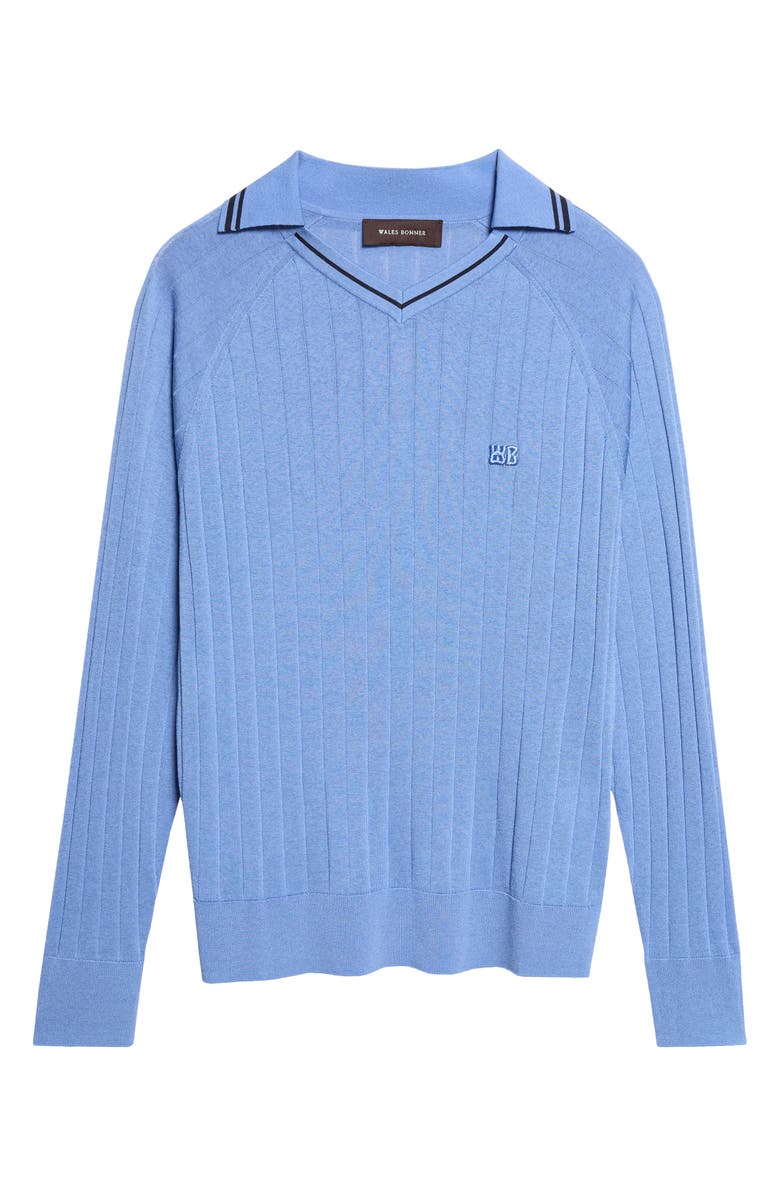 Wales Bonner Roots Long Sleeve Rib Polo, Alternate, color, Atlantic Blue