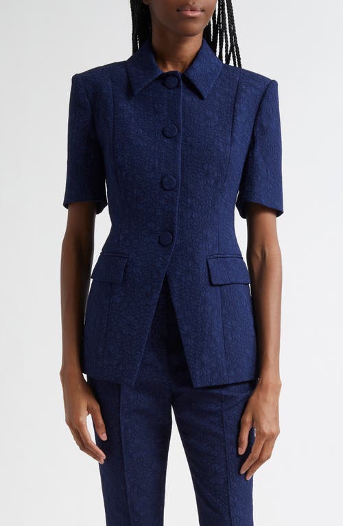 Veronica Beard Bodie Floral Embroidery Elbow Sleeve Dickey Jacket In Navy