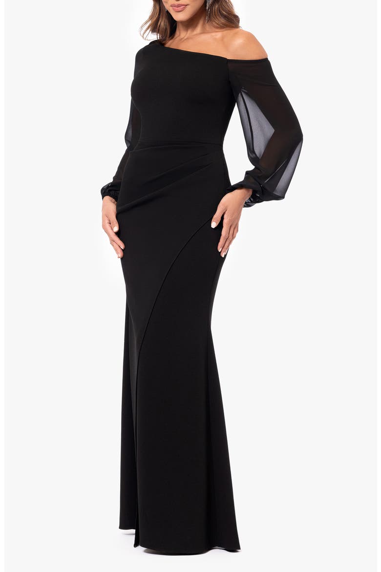 Off the Shoulder Long Sleeve Gown, Alternate, color, BLACK