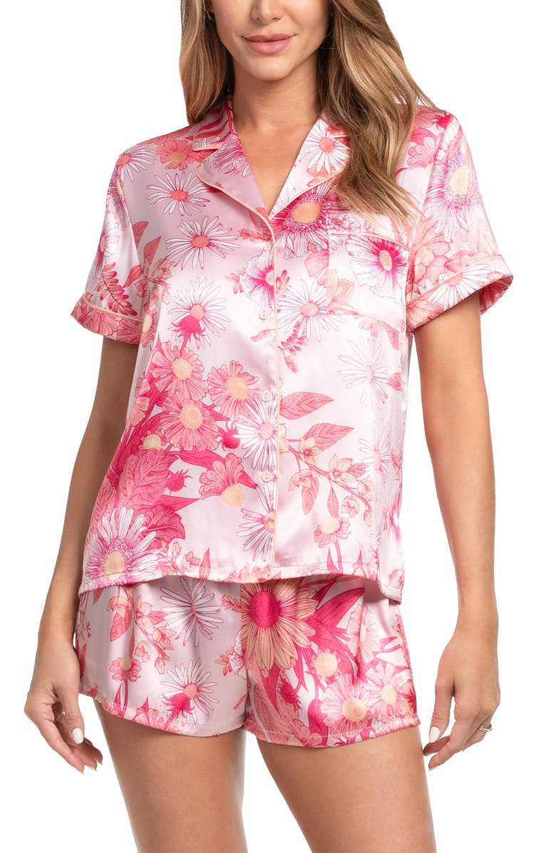 In Bloom by Jonquil Stefani Satin Short Pajamas, Main, color, Pink Print