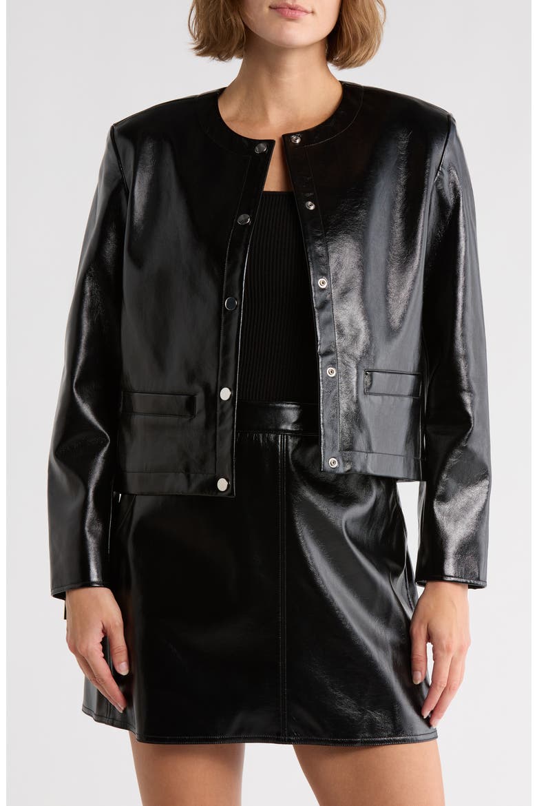 Crop Faux Leather Jacket, Main, color, BLACK