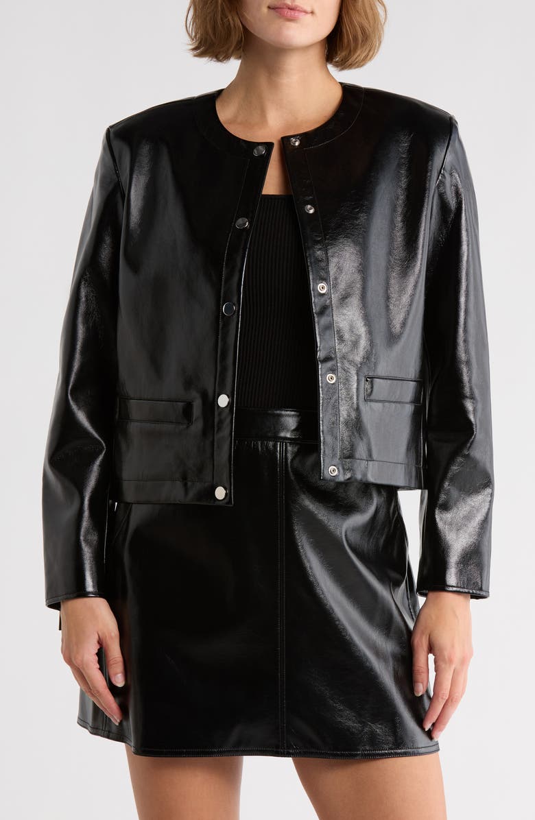 Theory Crop Faux Leather Jacket, Main, color, Black