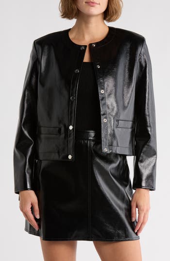 Theory Crop Faux Leather Jacket In Black