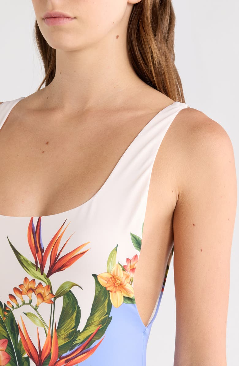 FARM Rio Hilo Floral One-Piece Swimsuit, Alternate, color, Hilo Stripes Light Blue