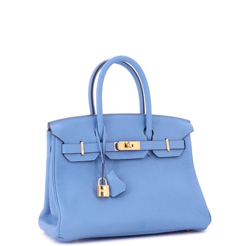 Pre-owned Hermes  Hermes Birkin Handbag Blue Clemence With Gold Hardware 30