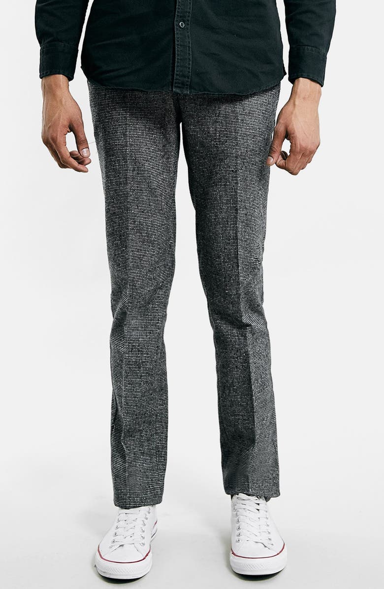 Topman Ultra Skinny Fit Houndstooth Trousers, Main, color,