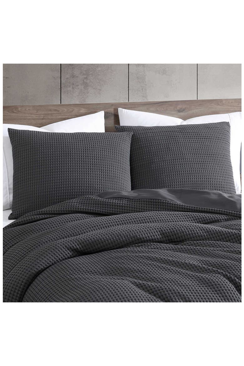 Solid Waffle Duvet & Sham Set, Alternate, color, MEDIUM / DARK GREY
