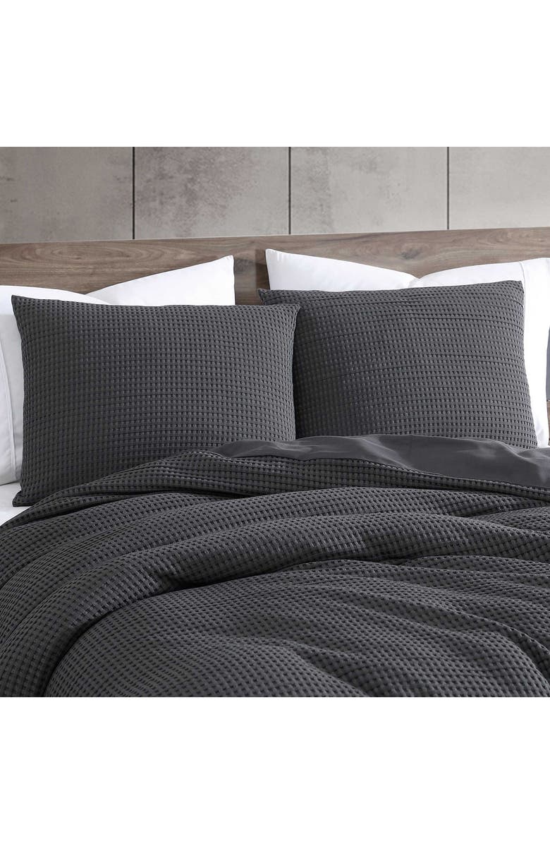 Kenneth Cole New York Solid Waffle Duvet & Sham Set, Alternate, color, Medium / Dark Grey