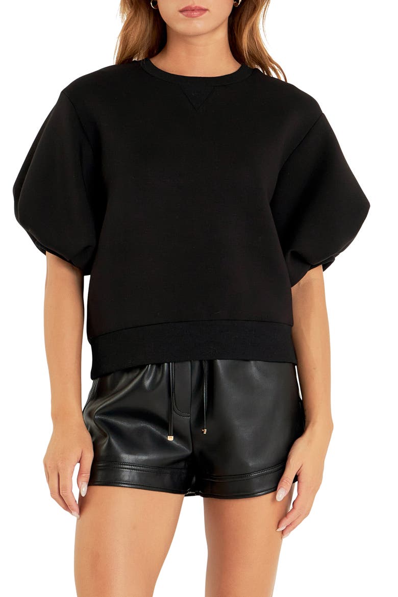 Puff Sleeve Sweatshirt, Main, color, BLACK