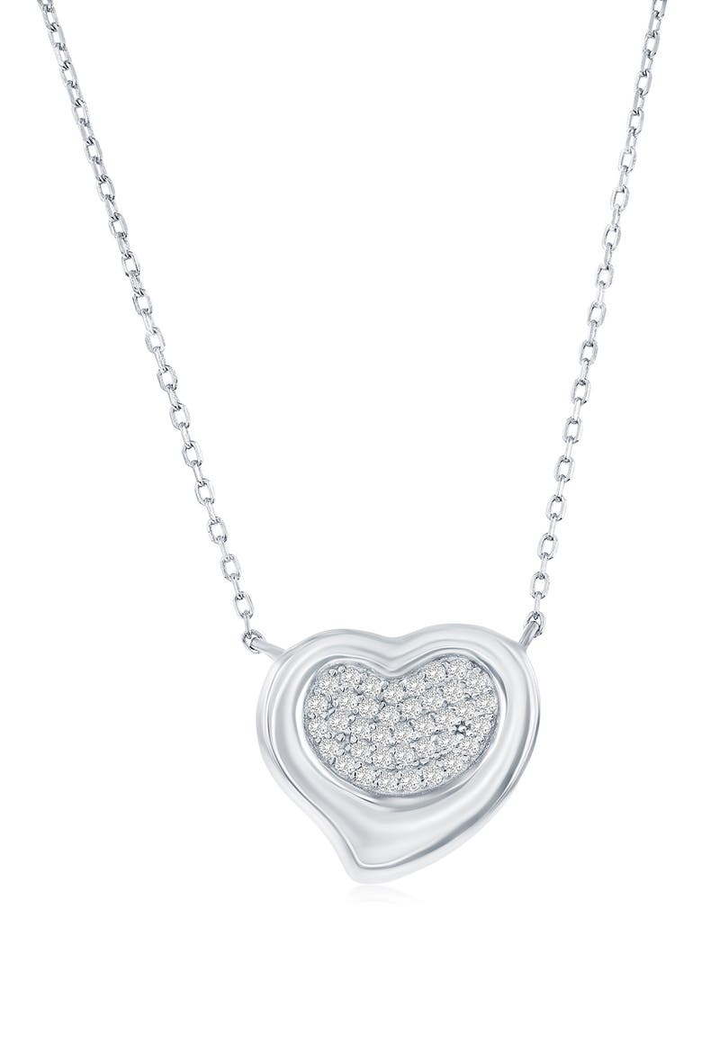 Sterling Silver Pavé Cubic Zirconia Heart Pendant Necklace, Main, color, SILVER
