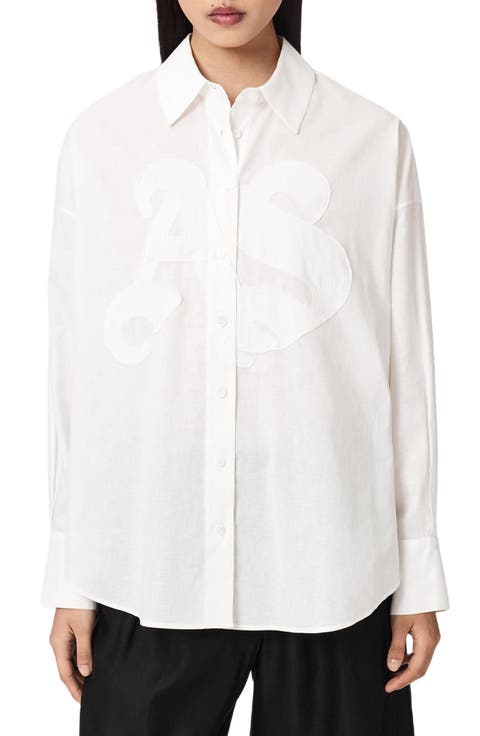 Sparrow Embrodiered Logo Appliqué Linen & Cotton Button-Up Shirt