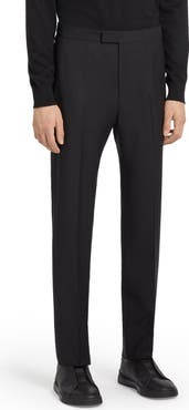 ZEGNA Men's Flat Front Wool & Mohair Tuxedo Trousers
