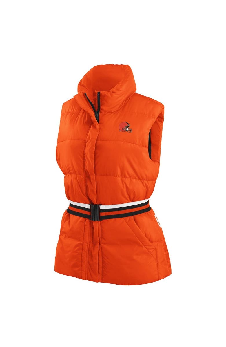 WEAR by Erin Andrews Women's WEAR by Erin Andrews Orange Cleveland Browns Full-Zip Puffer Vest with Belt, Alternate, color,