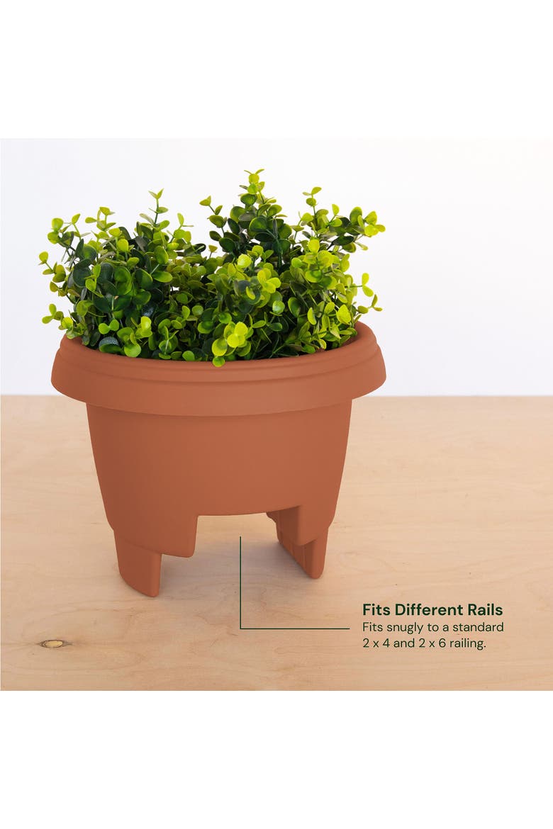 12" Modica Deck Rail Round Planter, Terra Cotta, Alternate, color, Brown
