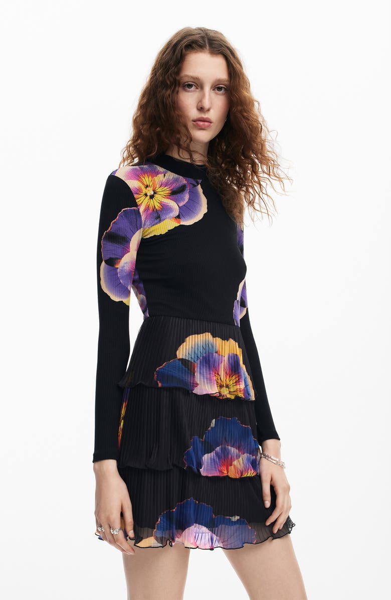 Desigual Pensee Lacroix Rib Mixed Media Minidress, Alternate, color,