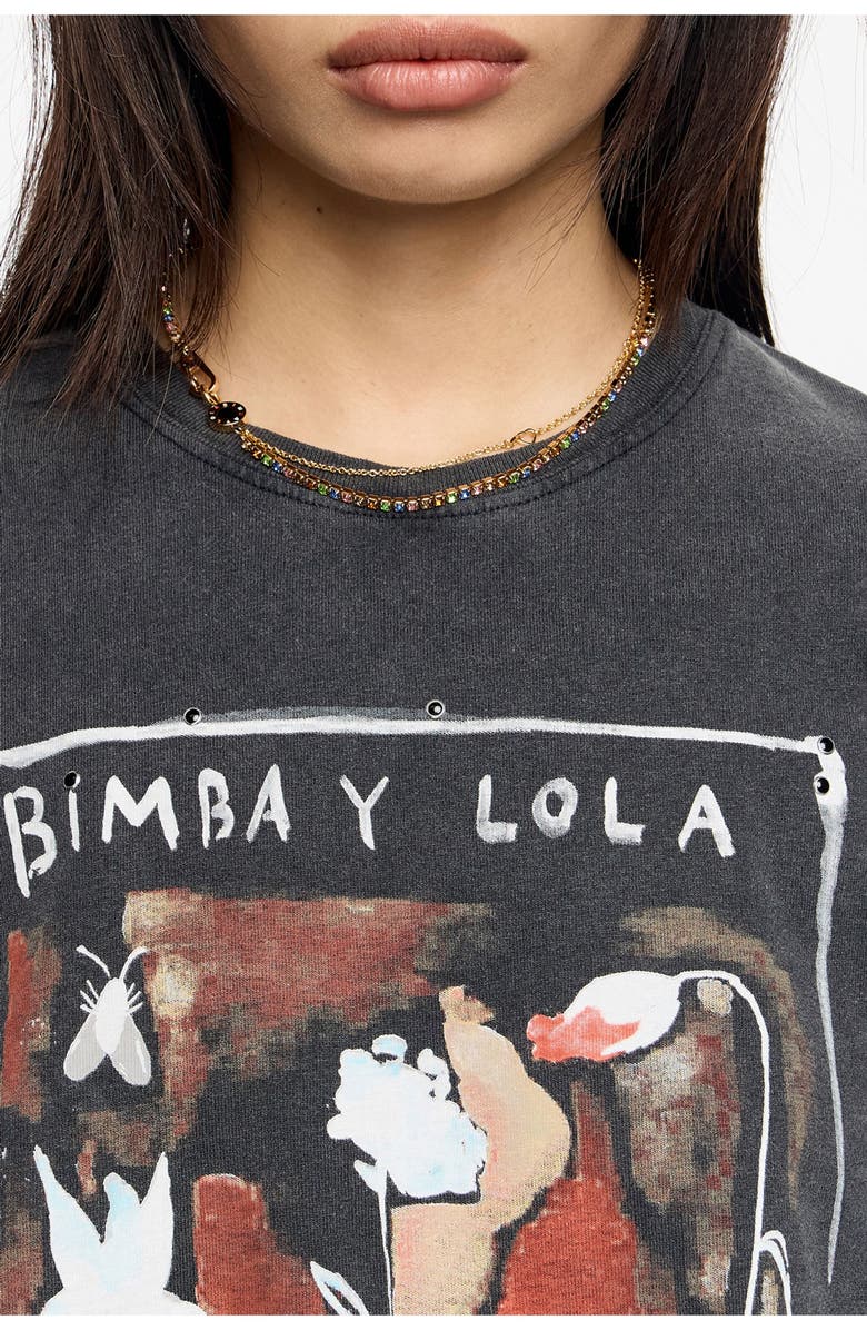 Bimba y Lola Double-Layer Crystals Logo Chain Necklace, Alternate, color, Black