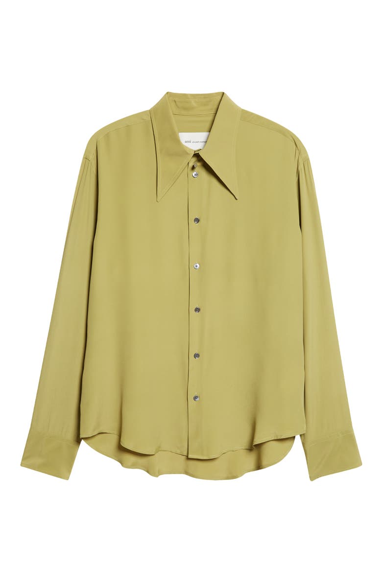 Crêpe de Chine Button-Up Shirt, Alternate, color, MATCHA