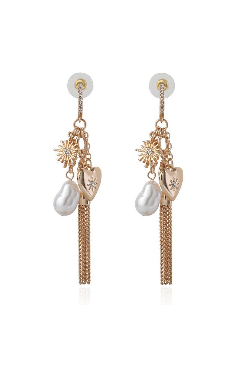 Multi-Charm Tassel Hoop Earrings, Main, color, Gold
