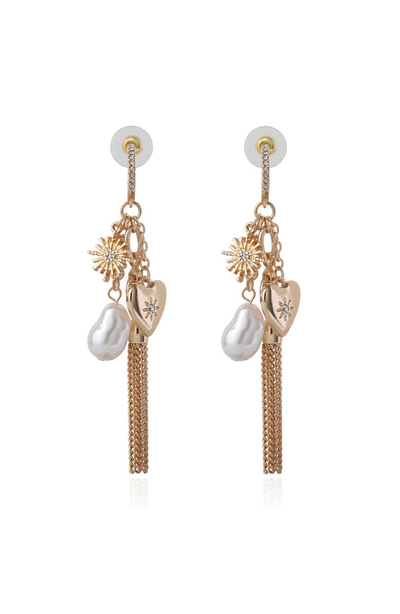 BCBG Generation Multi-Charm Tassel Hoop Earrings, Main, color, Gold