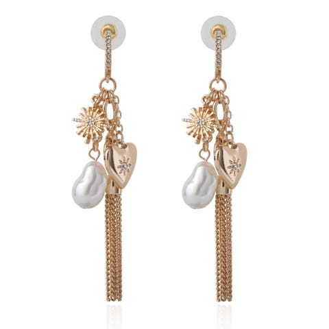 Multi-Charm Tassel Hoop Earrings