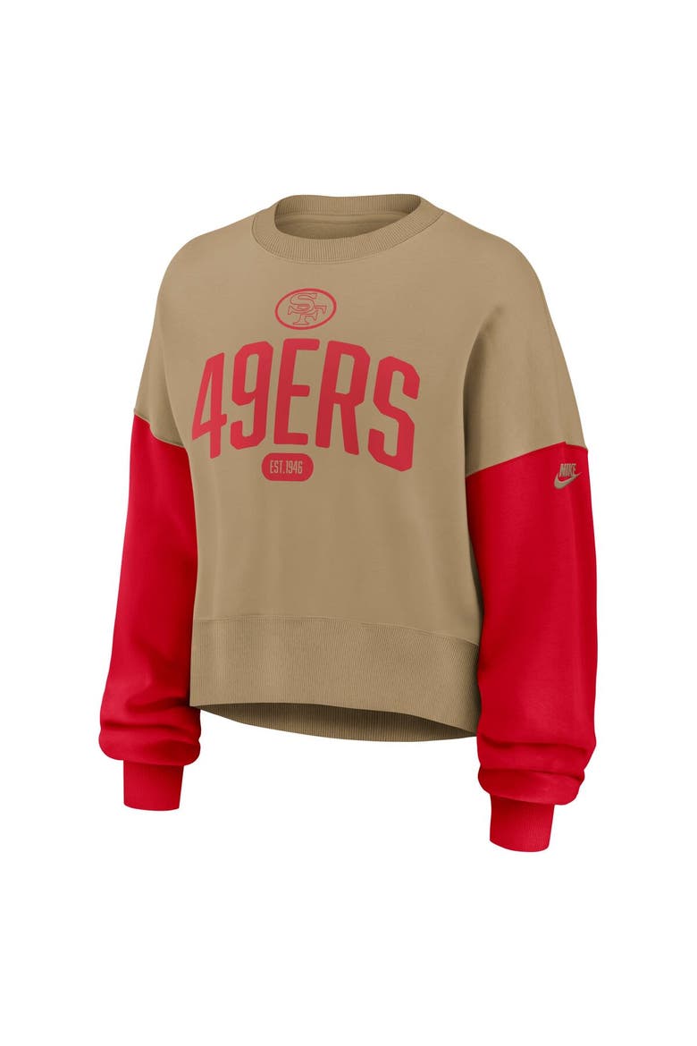 Women's Nike Tan San Francisco 49ers Oversized Rewind Pullover Sweatshirt, Alternate, color, Tan