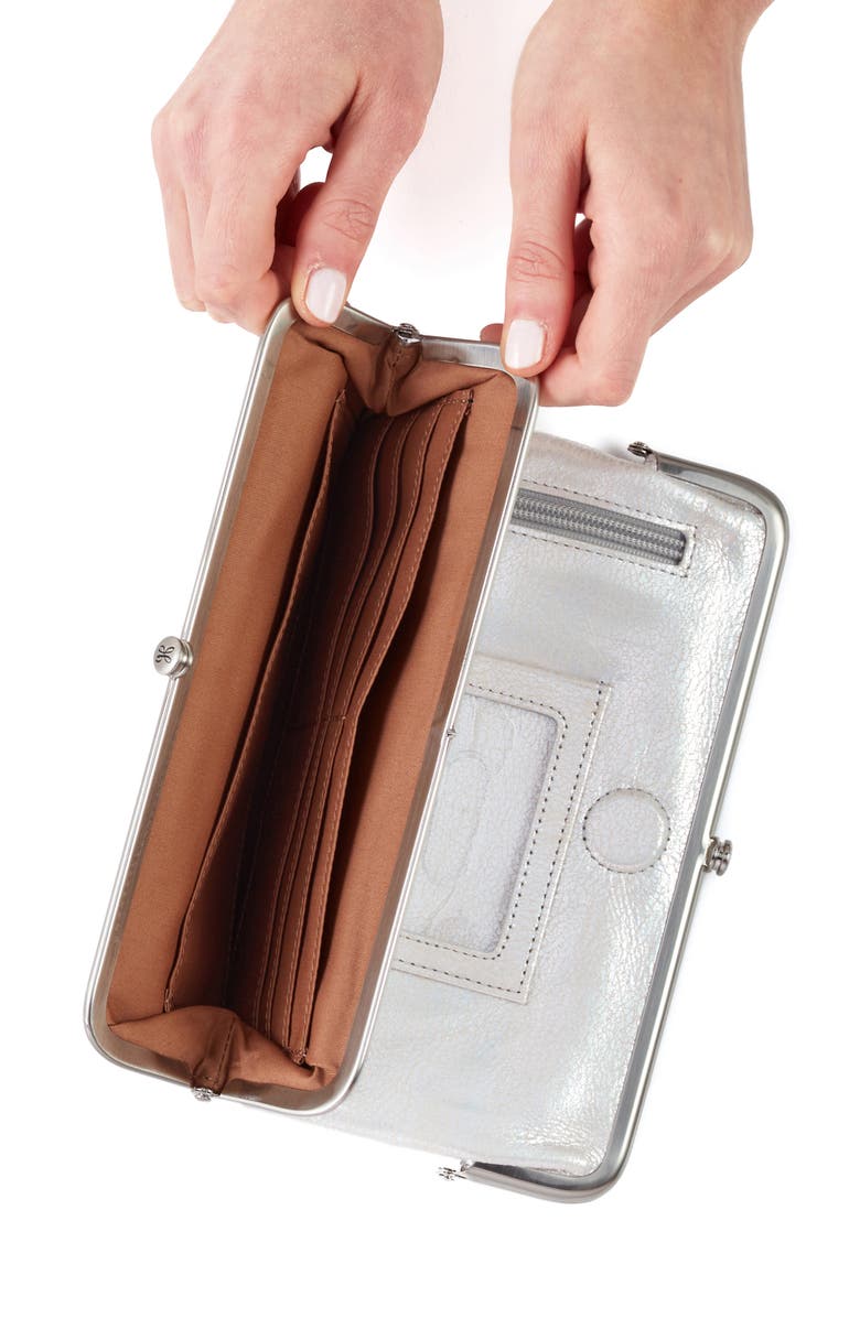 HOBO Lauren Double Frame Leather Wallet, Alternate, color, Silver