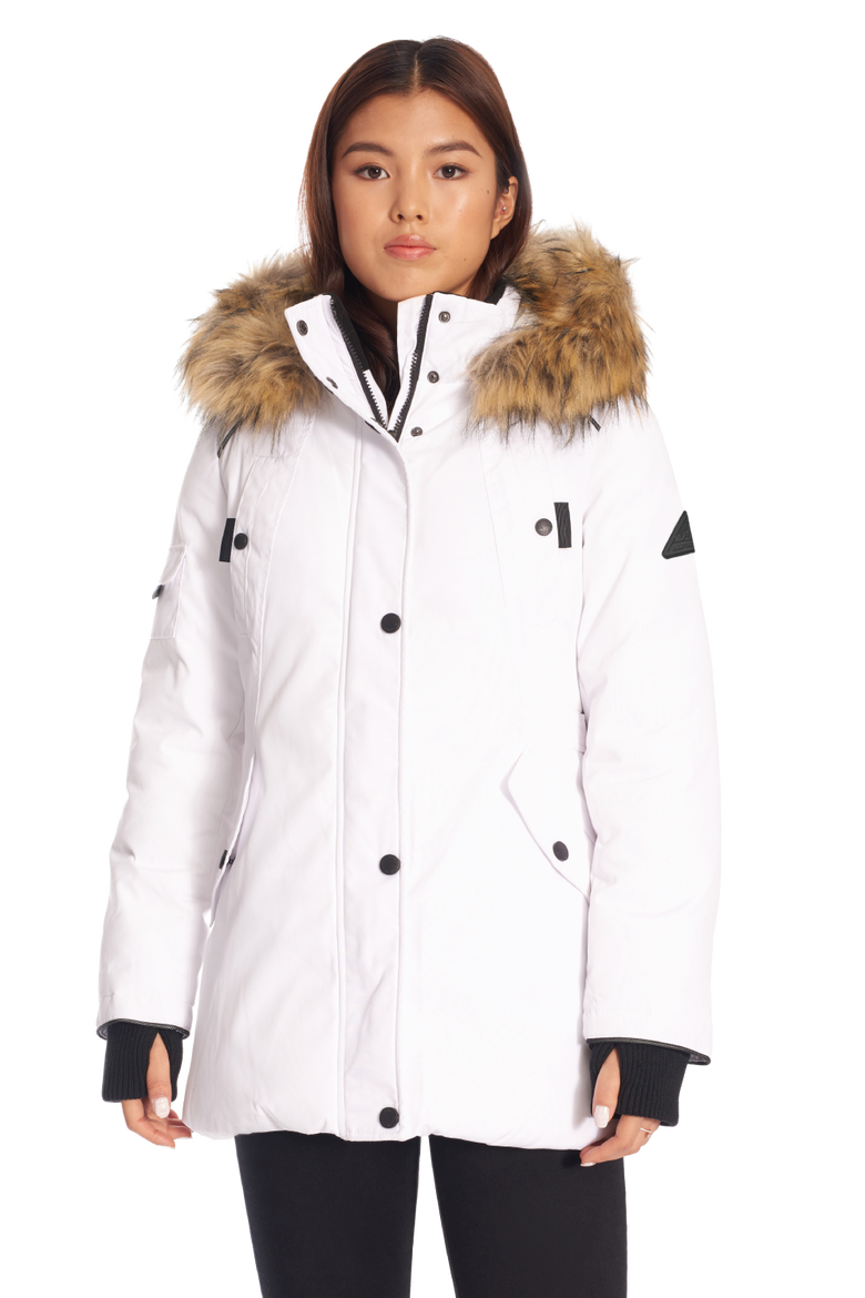 GLACIER - Vegan Down Classic Winter Parka Jacket, Main, color, WHITE