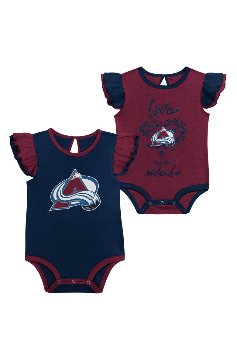 Outerstuff Girls Infant Burgundy/Navy Colorado Avalanche Two-Pack Training Bodysuit Set, Main, color, 