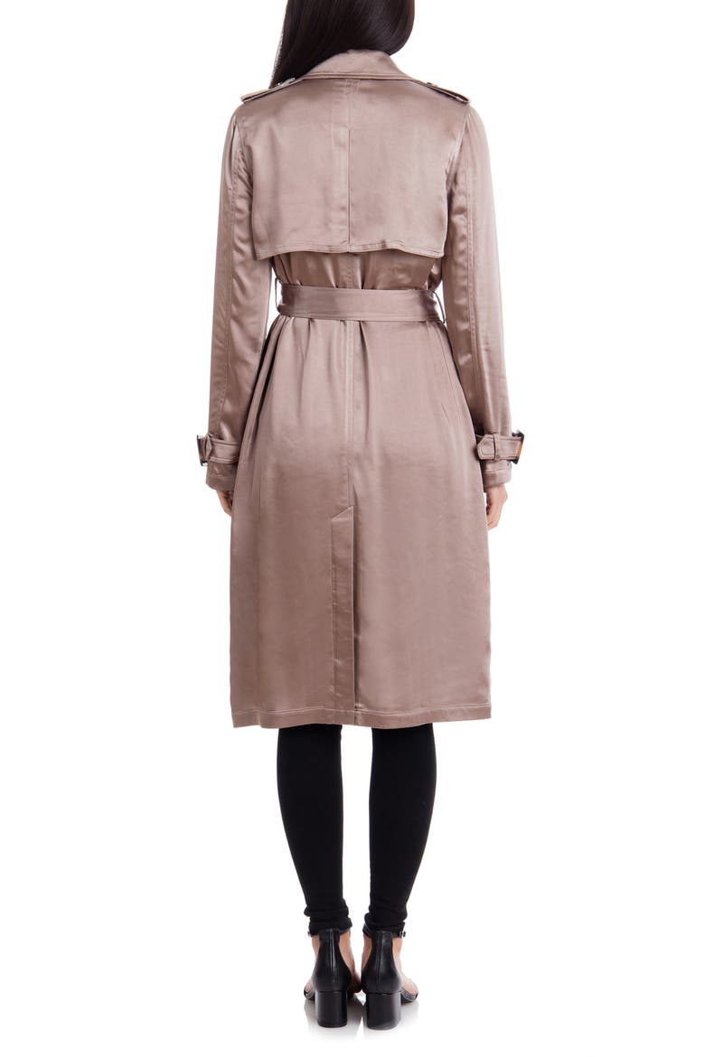 Badgley Mischka Double Breasted Satin Trench Coat, Alternate, color, TAUPE