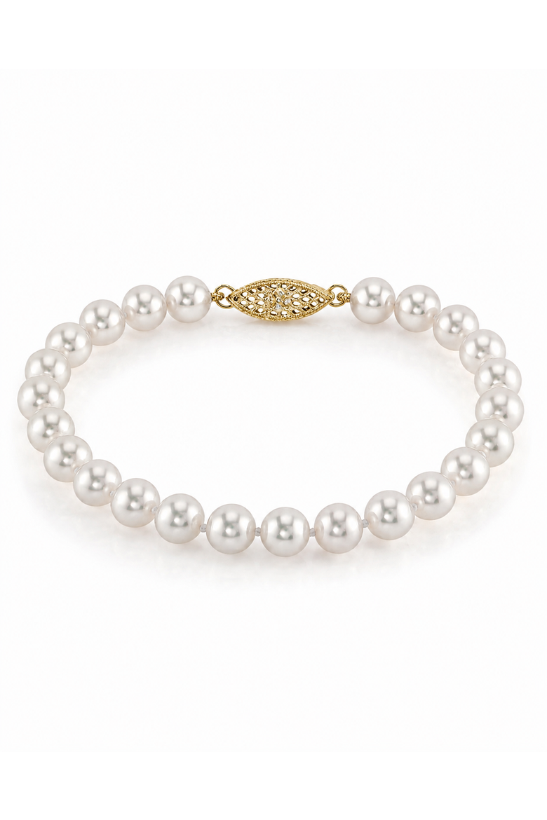 6.5-7.0mm Hanadama Akoya White Pearl Bracelet, Main, color, Yellow Gold Clasp