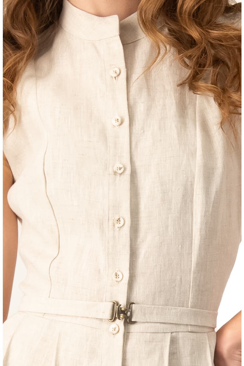 Linen Belted  Midi Shirtdress with Band Collar, Alternate, color, Sand