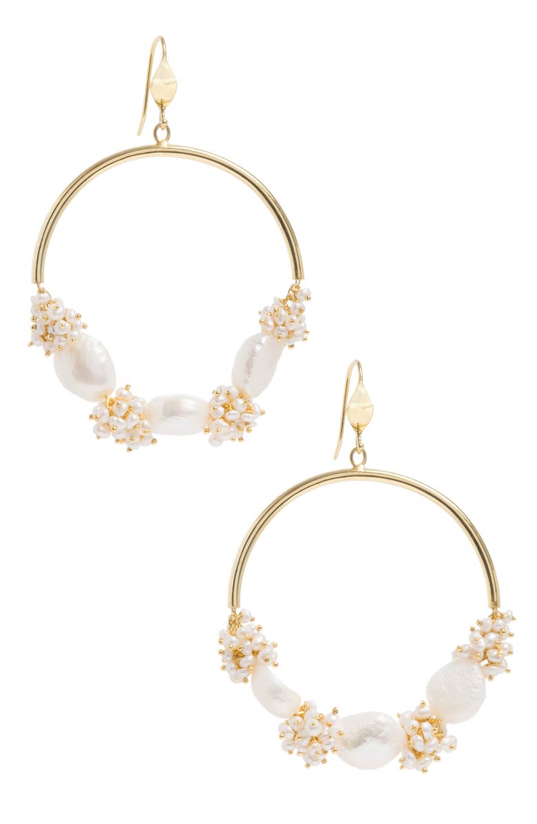 Freya Rose Seed and Baroque Pearl Large Hoops, Main, color, Gold