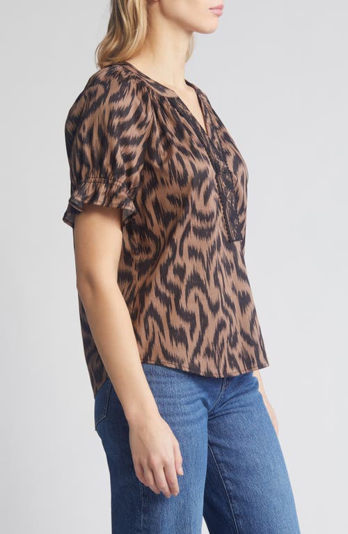 Wit & Wisdom Print Cotton Blend Top In Portobello/black