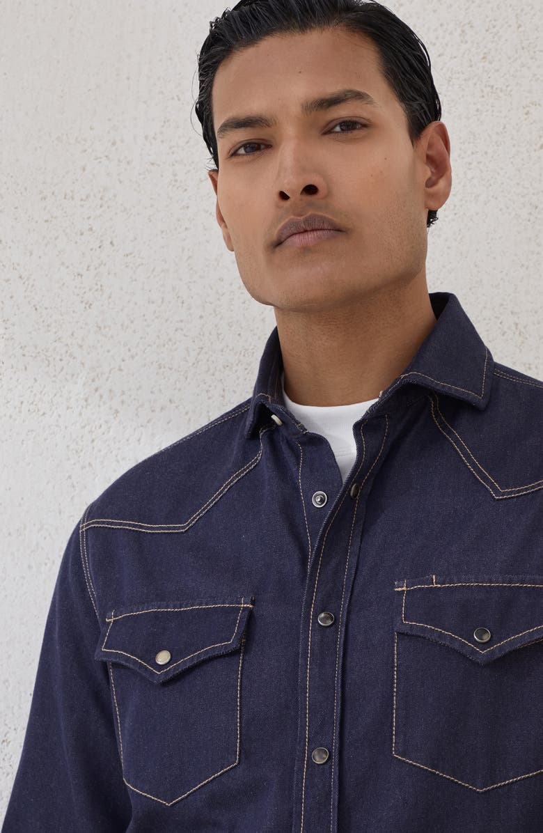 Brunello Cucinelli Shirt with snaps, Alternate, color, Dark Denim