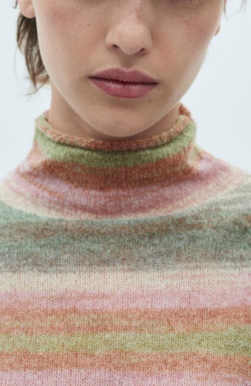 Mango Mock Neck Stripe Sweater In Pink