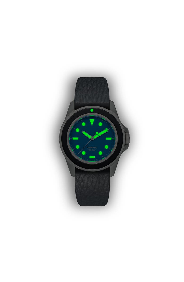 UNIMATIC UT1-AS Sky Diver Leather Strap Watch, 49mm, Alternate, color, Alpine Sky