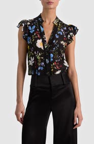Alice + Olivia Arlette Floral Flutter Sleeve Button-Up Top