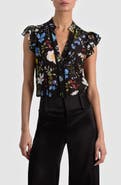 Alice + Olivia Arlette Floral Flutter Sleeve Button-Up Top