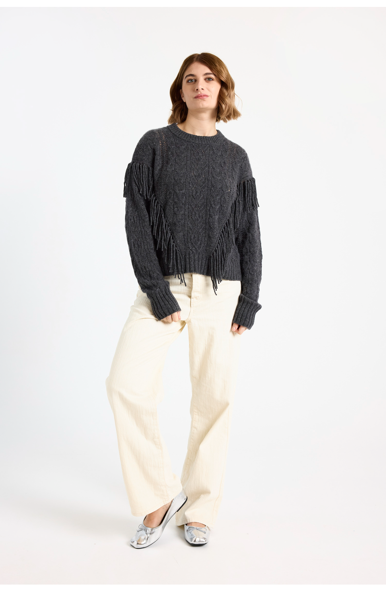 Brodie Pure Cashmere Cable Fringed 100% Cashmere Sweater, Alternate, color, Shale
