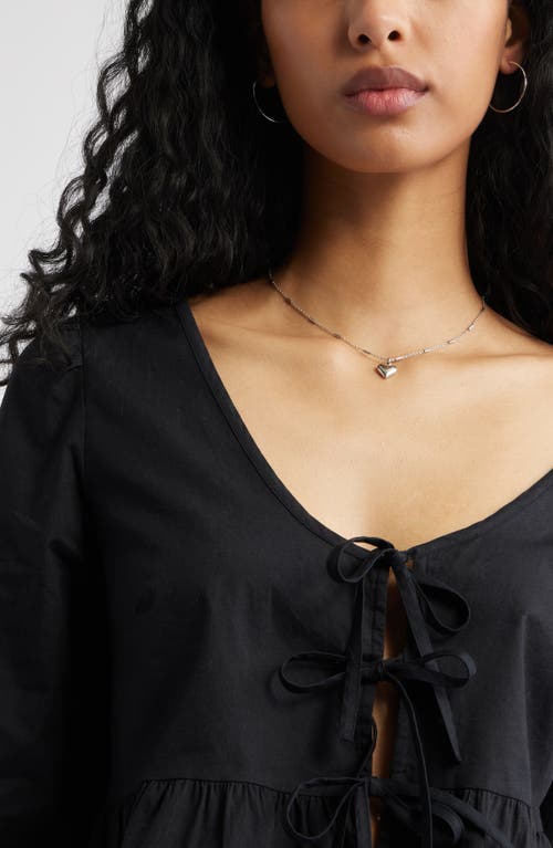 Bp. Tie Front Scoop Neck Cotton Poplin Peplum Top In Black