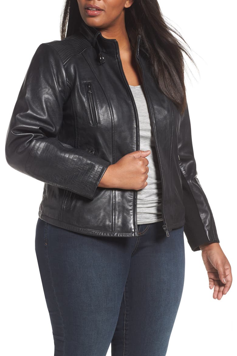 Leather Moto Jacket, Main, color, BLACK