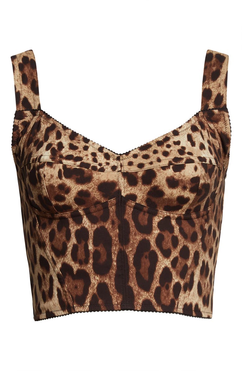Dolce&Gabbana Leopard Print Silk Blend Charmeuse Bustier Top, Alternate, color, Light Brown Print